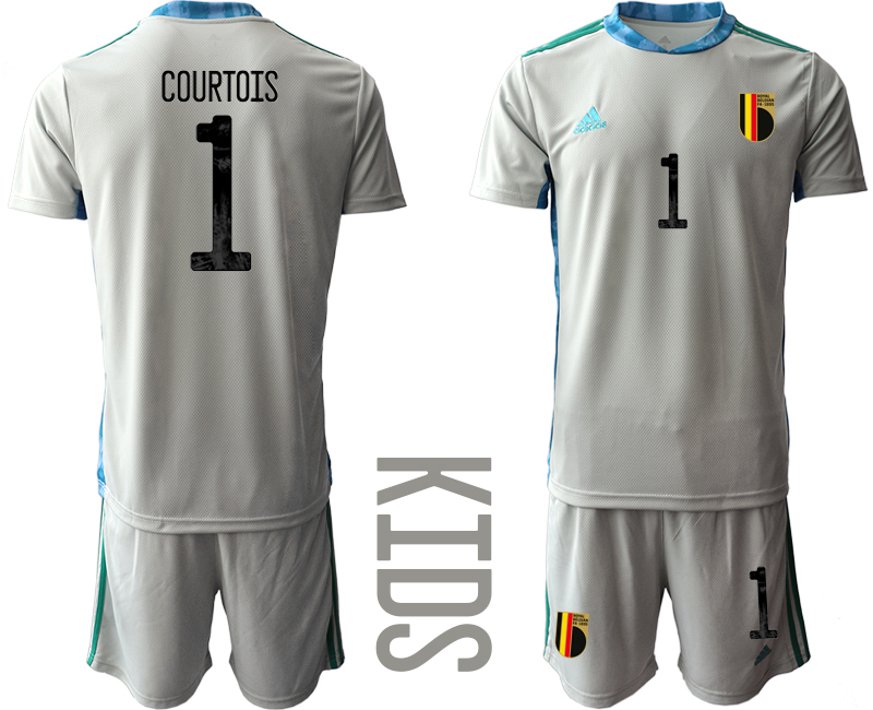 Youth 2020-21 Belgium gray goalkeeper 1# COURTOIS soccer jerseys