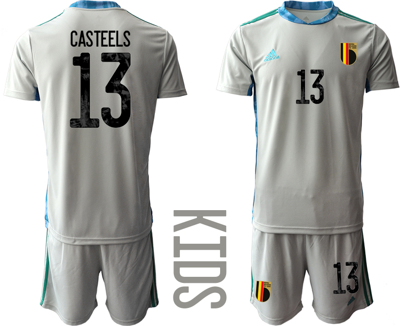 Youth 2020-21 Belgium gray goalkeeper 13# CASTEELS soccer jerseys