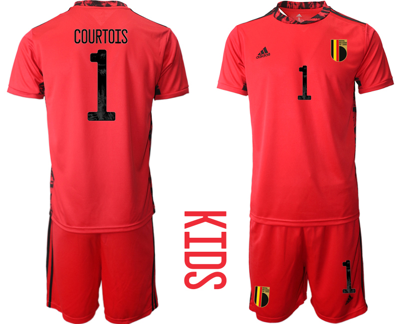 Youth 2020-21 Belgium red goalkeeper 1# COURTOIS soccer jerseys