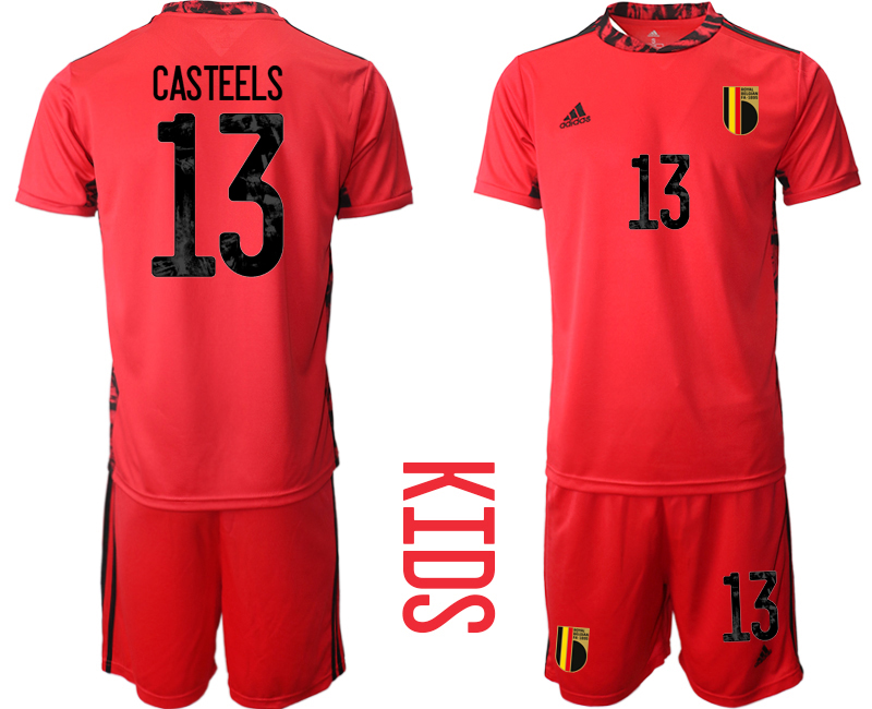 Youth 2020-21 Belgium red goalkeeper 13# CASTEELS soccer jerseys