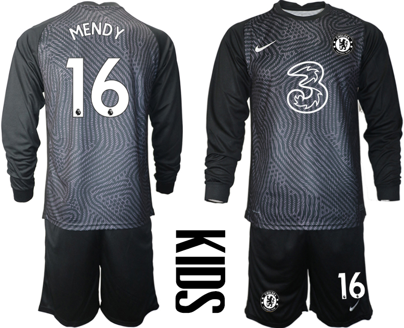 Youth 2020-21 Chelsea black goalkeeper 16# MENDY long sleeve soccer jerseys