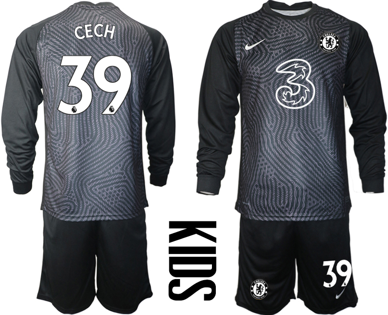 Youth 2020-21 Chelsea black goalkeeper 39# CECH long sleeve soccer jerseys