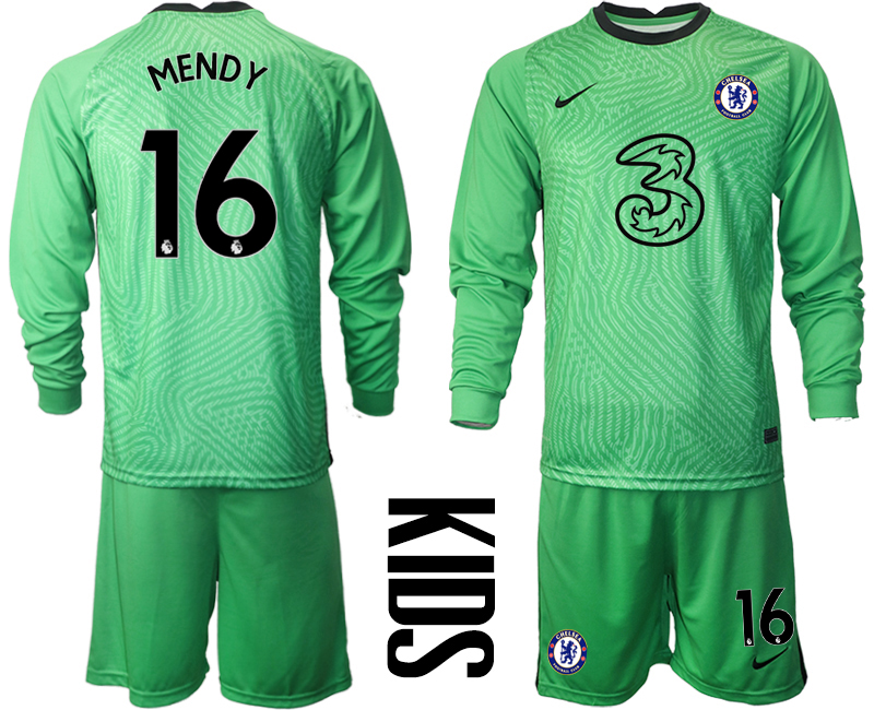 Youth 2020-21 Chelsea green goalkeeper 16# MENDY long sleeve soccer jerseys