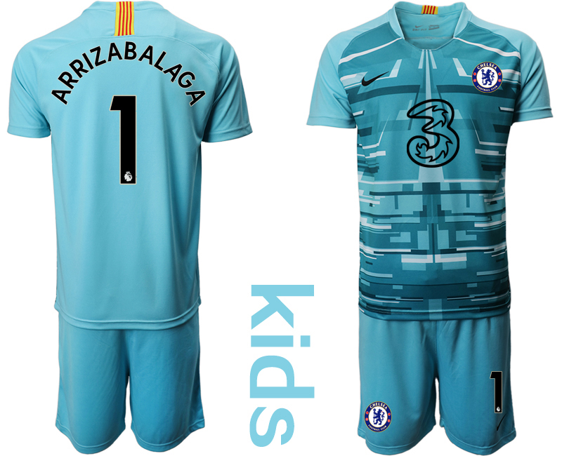 Youth 2020-21 Chelsea lake blue goalkeeper 1# ARRIZABALAGA soccer jerseys