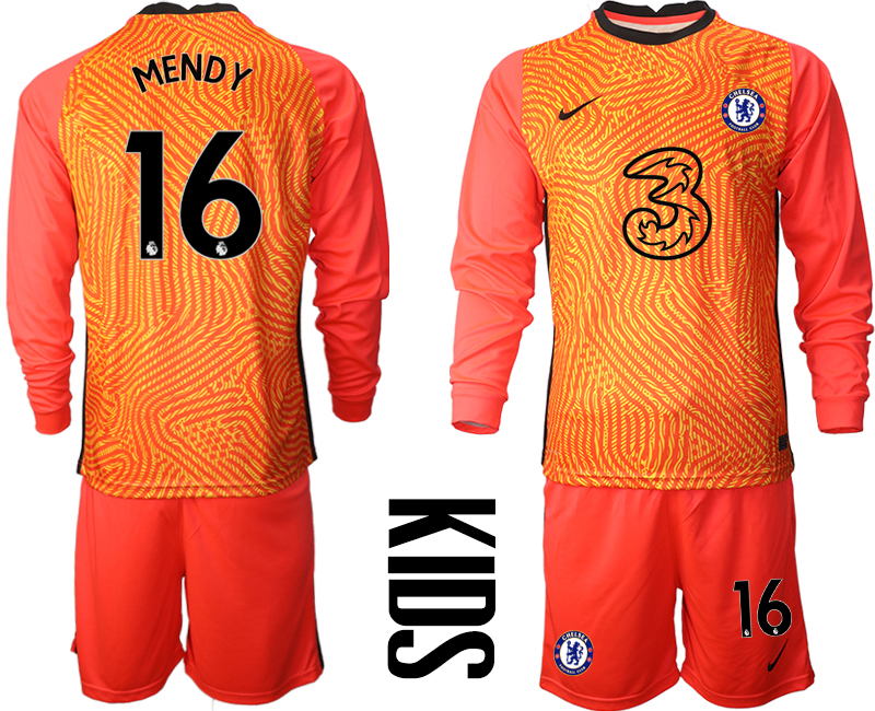 Youth 2020-21 Chelsea red goalkeeper 16# MENDY long sleeve soccer jerseys