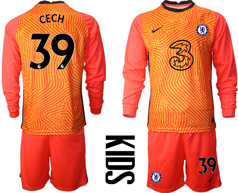 Youth 2020-21 Chelsea red goalkeeper 39# CECH long sleeve soccer jerseys