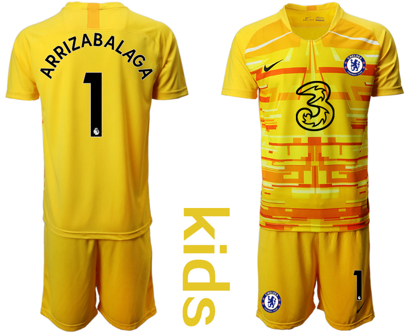 Youth 2020-21 Chelsea yellow goalkeeper 1# ARRIZABALAGA  soccer jerseys