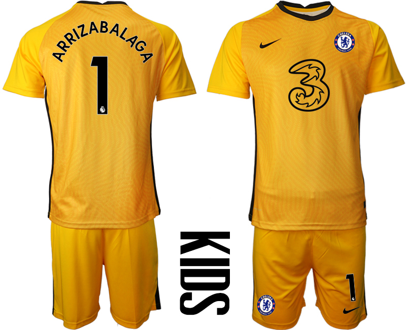 Youth 2020-21 Chelsea yellow goalkeeper 1# ARRIZABALAGA soccer jerseys