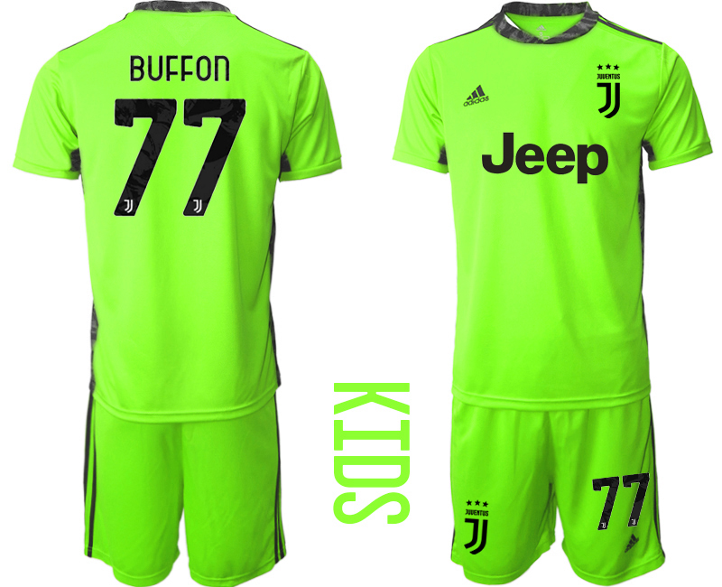 Youth 2020-21 Juventus fluorescent green goalkeeper 77# BUFFON soccer jerseys