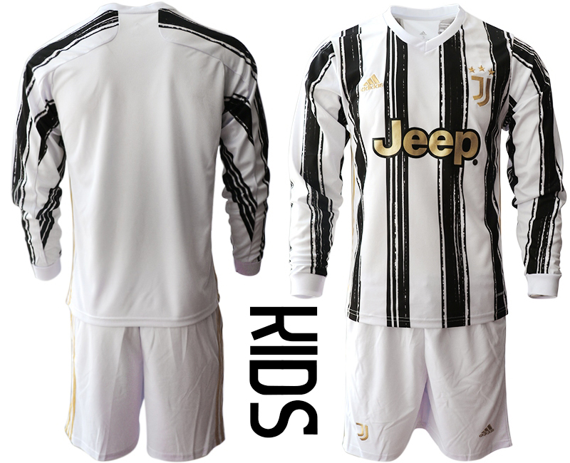 Youth 2020-21 Juventus home long sleeve soccer jerseys