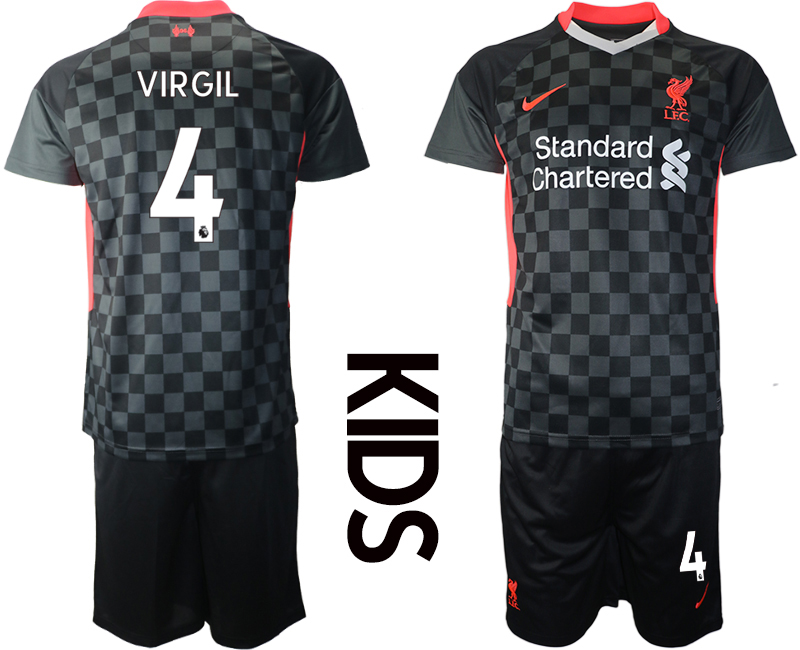 Youth 2020-21 Liverpool away 4# VIRGIL black soccer jerseys