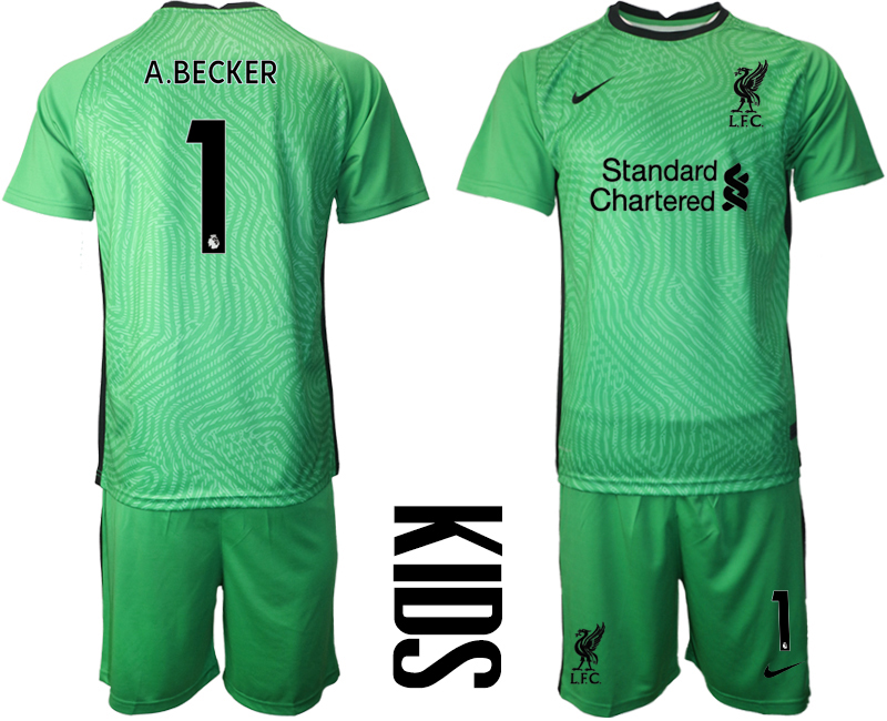 Youth 2020-21 Liverpool green goalkeeper 1# A.BECKER soccer jerseys