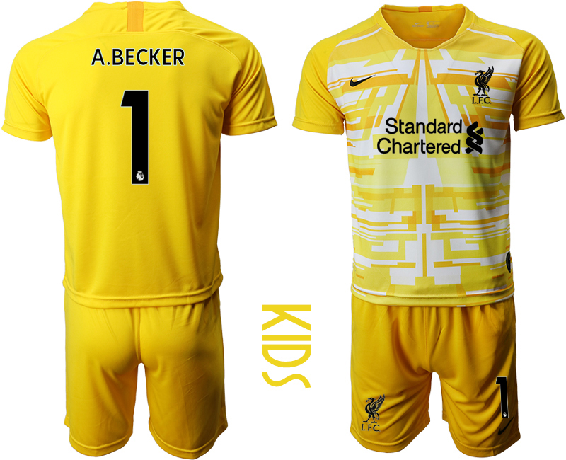 Youth 2020-21 Liverpool yellow goalkeeper 1# A.BECKER soccer jerseys.