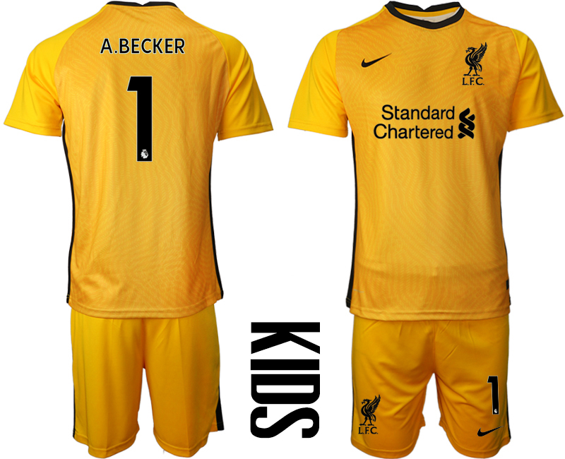 Youth 2020-21 Liverpool yellow goalkeeper 1# A.BECKER soccer jerseys