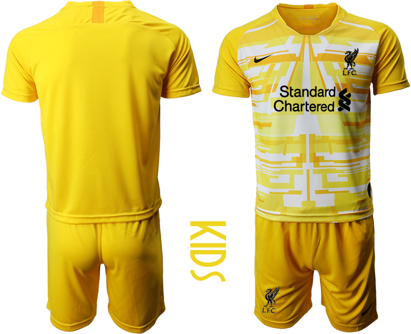 Youth 2020-21 Liverpool yellow goalkeeper soccer jerseys.