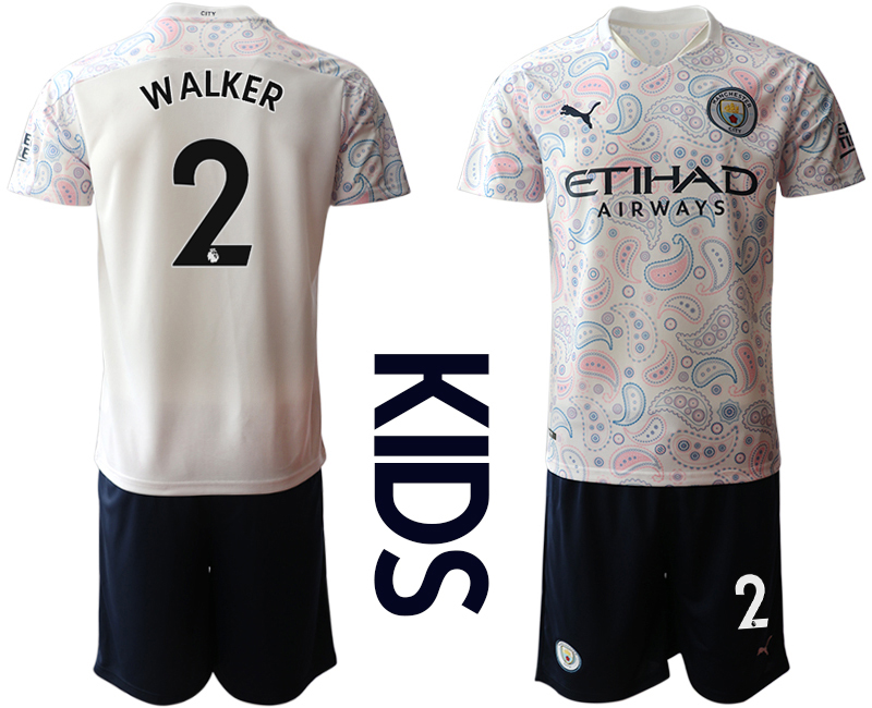 Youth 2020-21 Manchester City away 2# WALKER white soccer jerseys