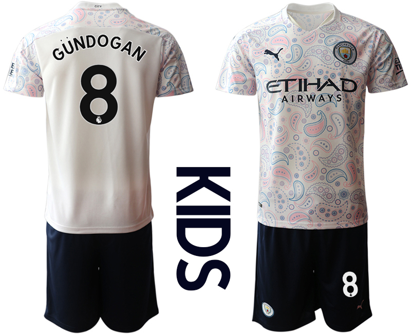 Youth 2020-21 Manchester City away 8# GUNDOGAN white soccer jerseys