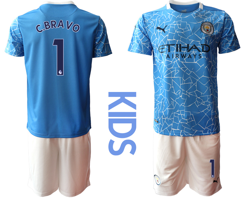 Youth 2020-21 Manchester City home 1# C.BRAVO soccer jerseys