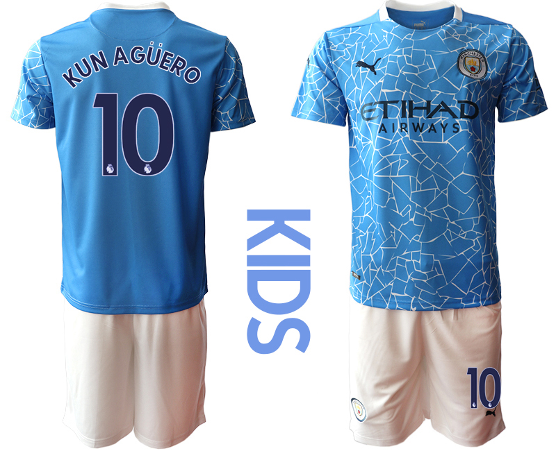 Youth 2020-21 Manchester City home 10# KUNAGUERO soccer jerseys