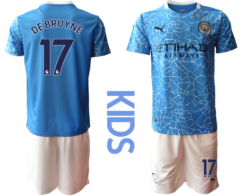 Youth 2020-21 Manchester City home 17# DEBRUYNE soccer jerseys