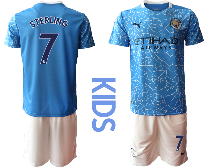 Youth 2020-21 Manchester City home 7# STERLING soccer jerseys