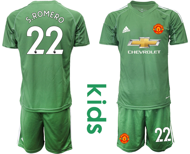 Youth 2020-21 Manchester United army green goalkeeper 22# S.ROMERO soccer jerseys