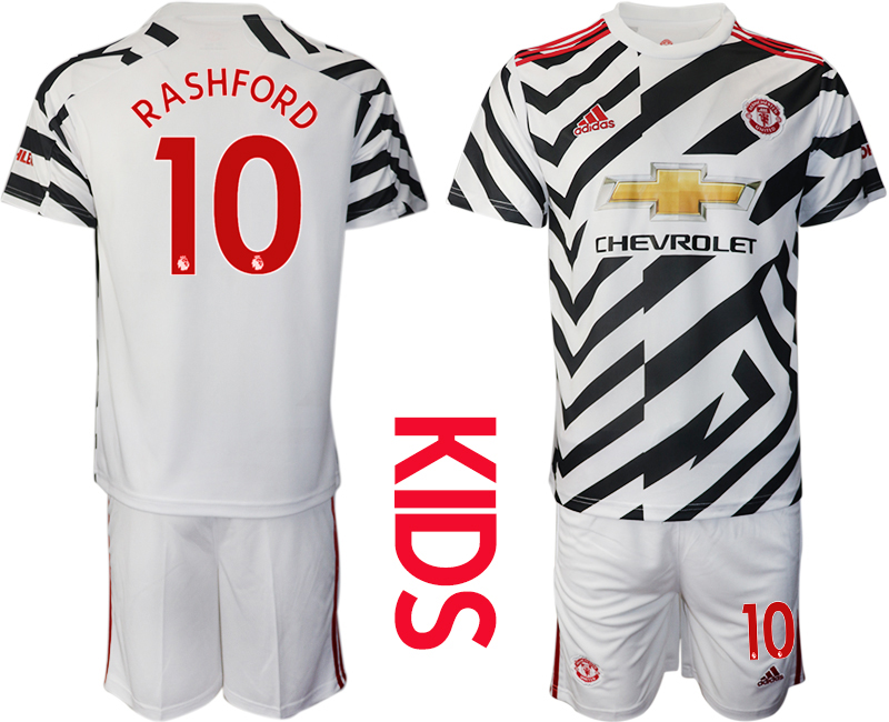 Youth 2020-21 Manchester United away 10# RASHFORD white soccer jerseys