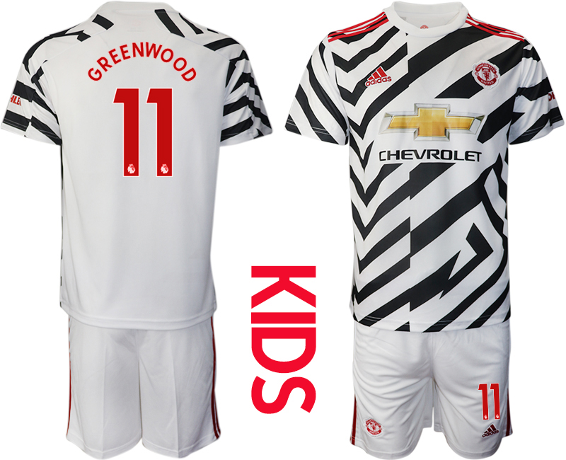 Youth 2020-21 Manchester United away 11# GREENWOOD white soccer jerseys