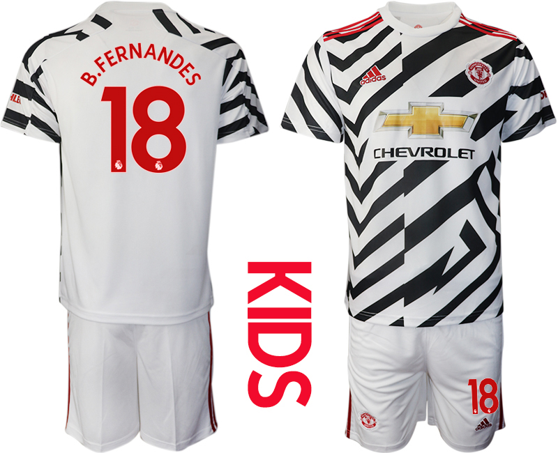 Youth 2020-21 Manchester United away 18# B.FERNANDES white soccer jerseys