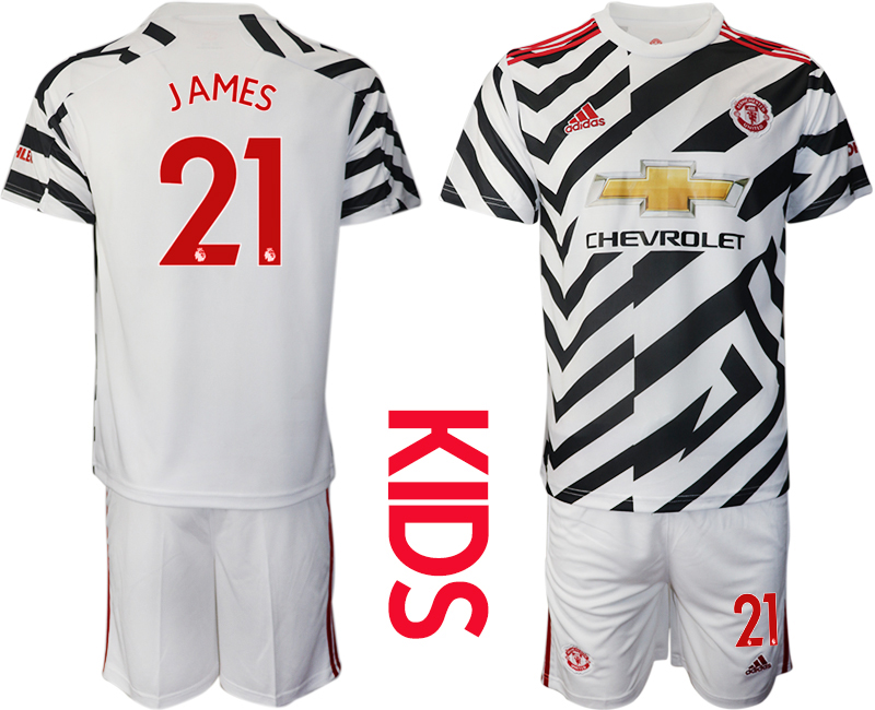 Youth 2020-21 Manchester United away 21# JAMES white soccer jerseys