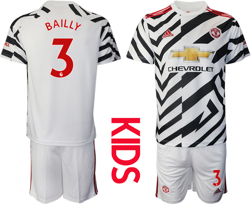 Youth 2020-21 Manchester United away 3# BAILLY white soccer jerseys