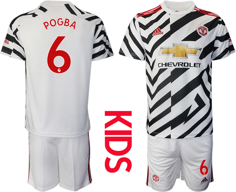 Youth 2020-21 Manchester United away 6# POGBA white soccer jerseys