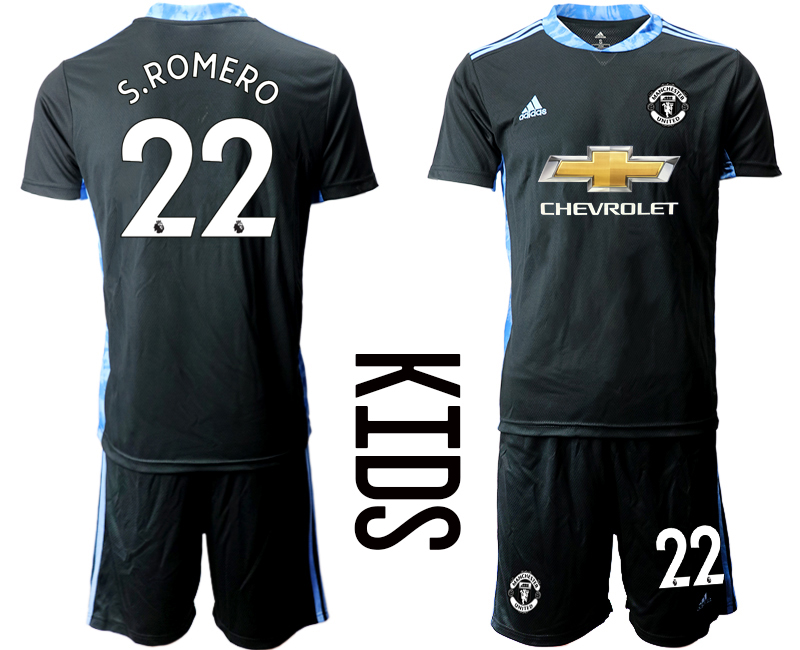 Youth 2020-21 Manchester United black goalkeeper 22# S.ROMERO soccer jerseys.