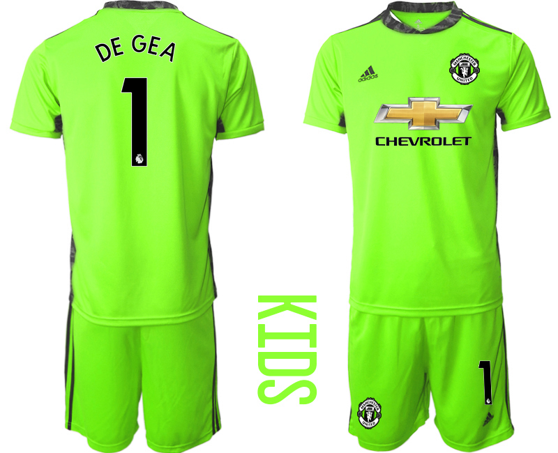 Youth 2020-21 Manchester United fluorescent green goalkeeper 1# DE GEA soccer jerseys