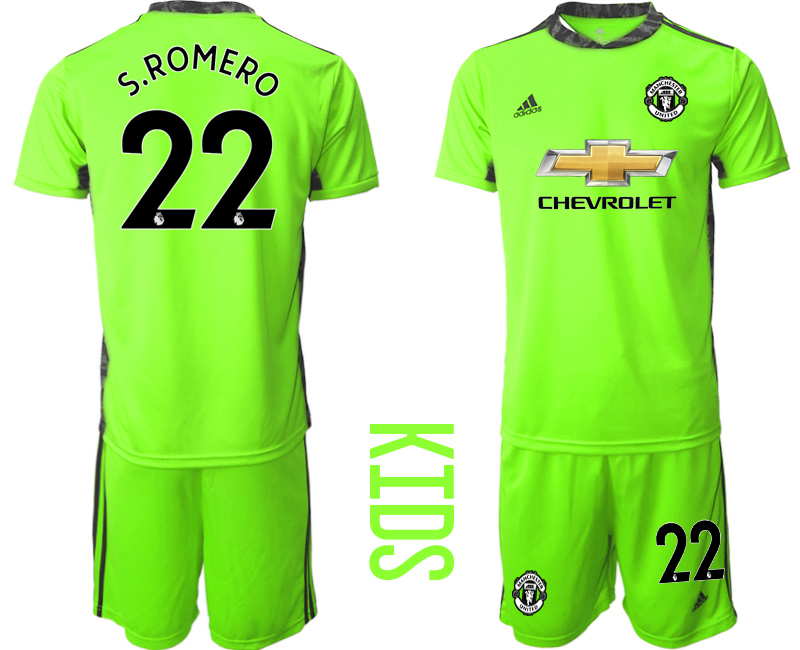 Youth 2020-21 Manchester United fluorescent green goalkeeper 22# S.ROMERO soccer jerseys