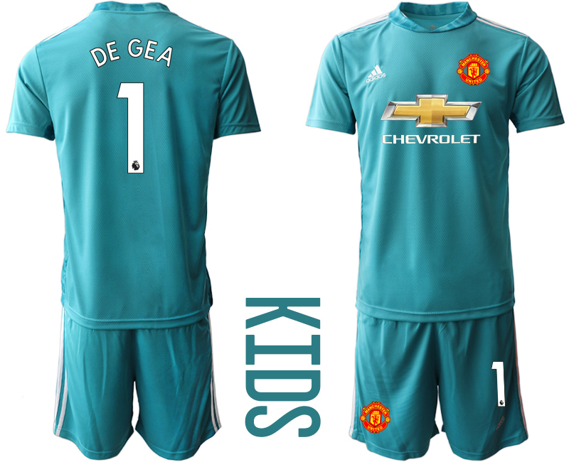 Youth 2020-21 Manchester United lake blue goalkeeper 1# DE GEA soccer jerseys