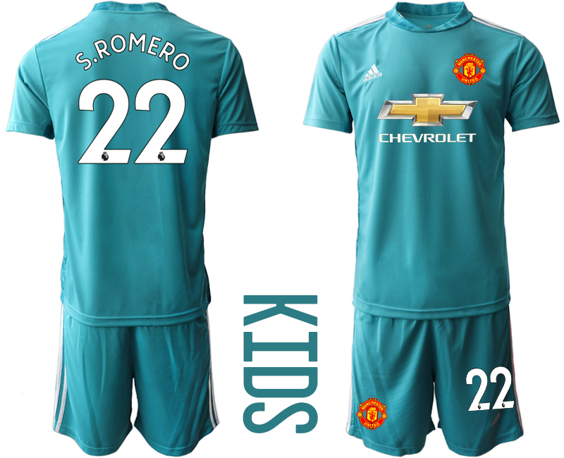 Youth 2020-21 Manchester United lake blue goalkeeper 22# S.ROMERO soccer jerseys