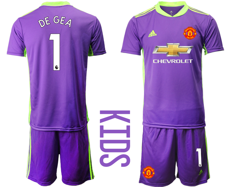 Youth 2020-21 Manchester United purple goalkeeper 1# DE GEA soccer jerseys