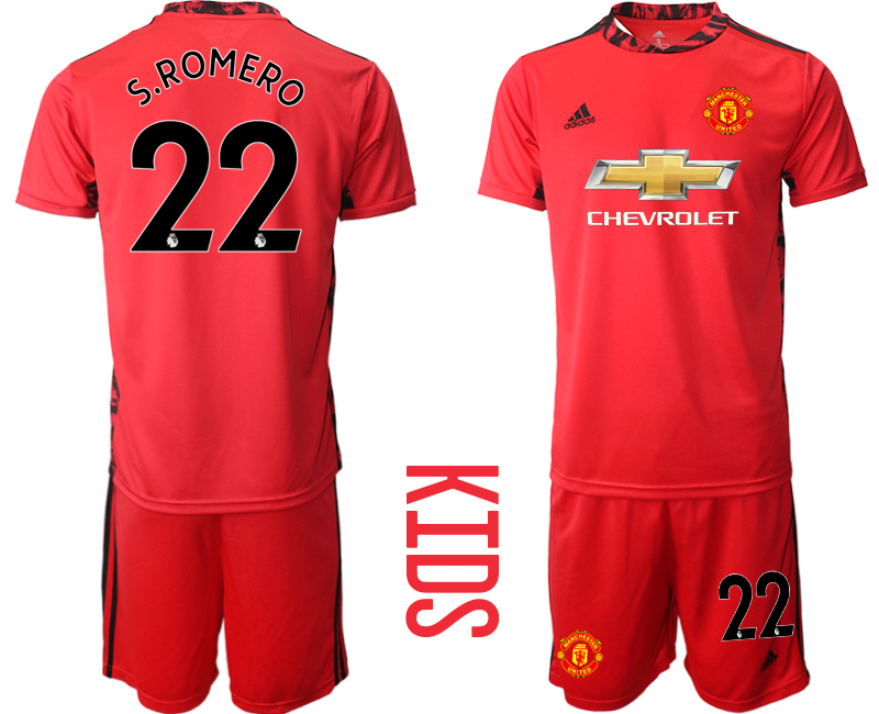 Youth 2020-21 Manchester United red goalkeeper 22# S.ROMERO soccer jerseys