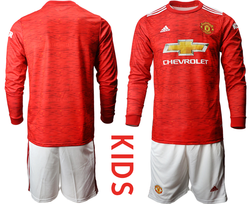 Youth 2020-21 Manchester united home long sleeve soccer jerseys