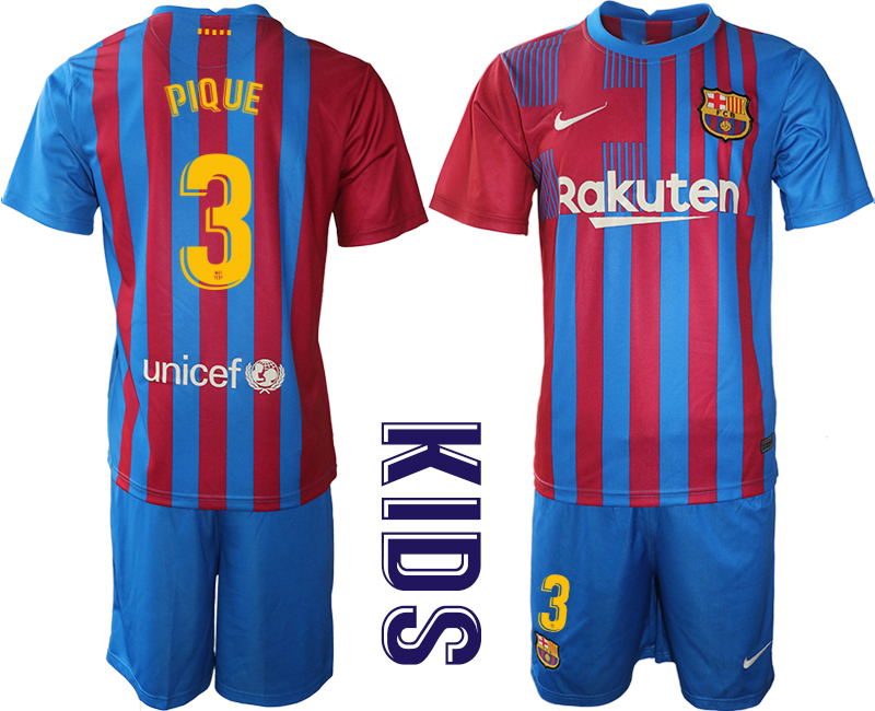 Youth 2021-22 Barcelona home 3# PIQUE soccer jerseys