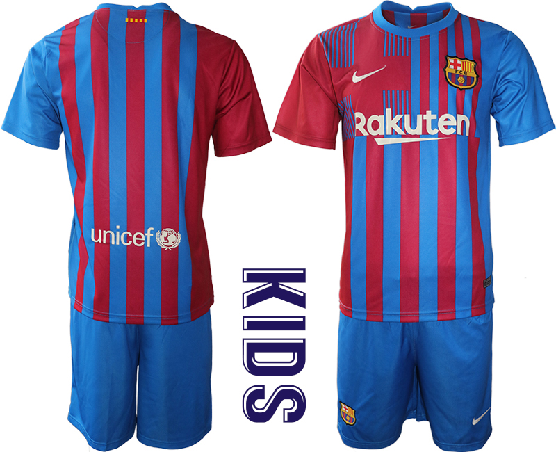 Youth 2021-22 Barcelona home soccer jerseys