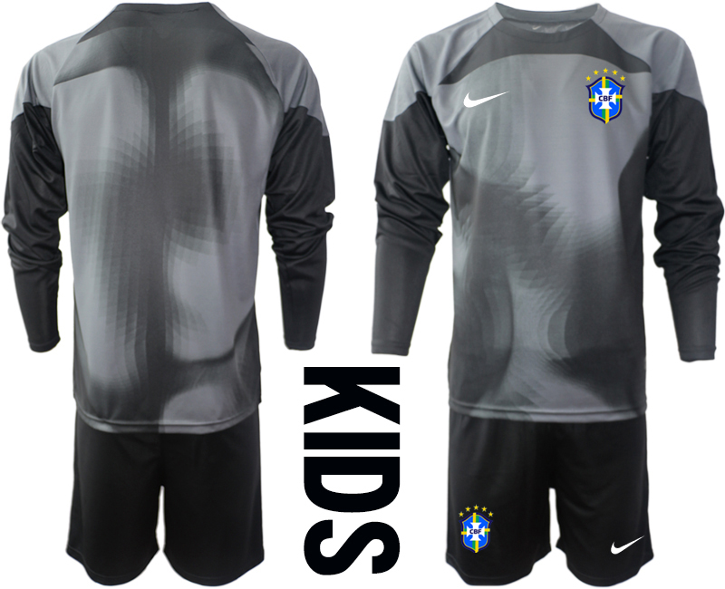 Youth 2022-2023 Brazil Blank black goalkeeper long sleeve kids jerseys Suit