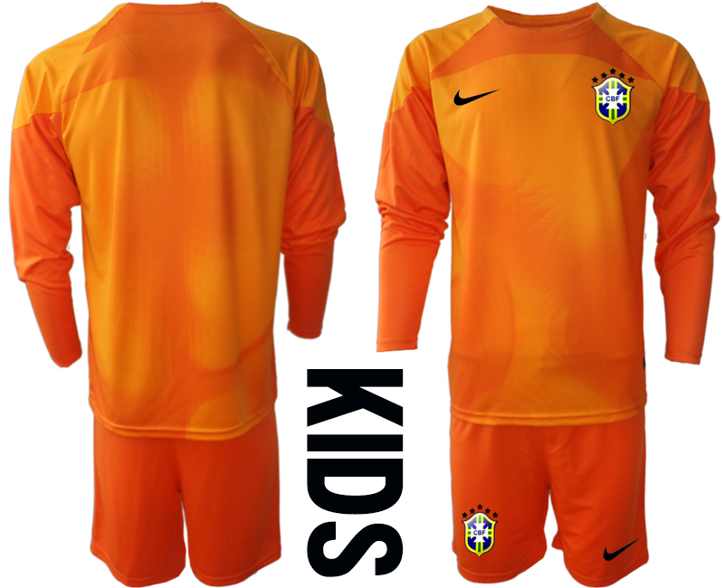 Youth 2022-2023 Brazil Blank red goalkeeper long sleeve kids jerseys Suit