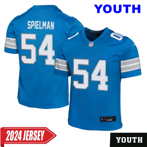 Youth's Chris Spielman No 54 Detroit Lions Home Game 2024 Jersey – Blue