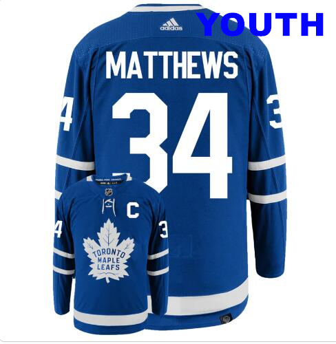 Youth Auston Matthews With C patch Toronto Maple Leafs #34 Blue Adidas Primegreen Authentic NHL Hockey