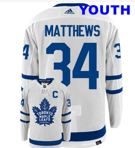 Youth Auston Matthews With C patch Toronto Maple Leafs #34 White Adidas Primegreen Authentic NHL Hockey Jerseys