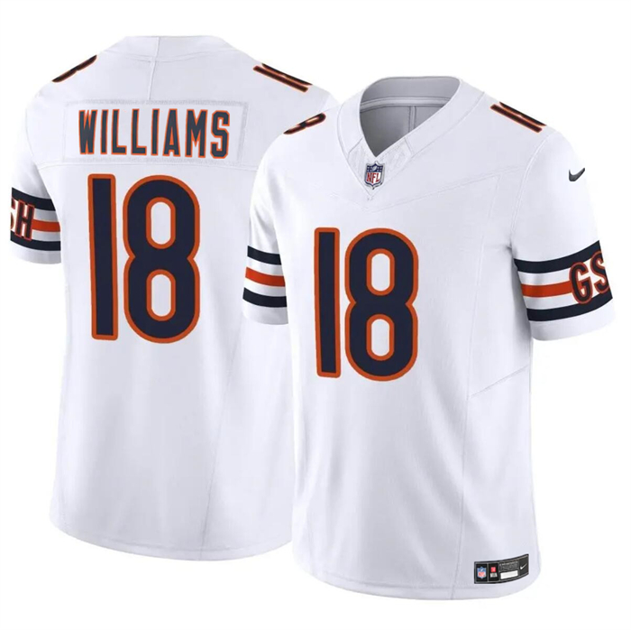 Youth Chicago Bears #18 Caleb Williams White 2024 Draft F.U.S.E Vapor Football Stitched Jersey