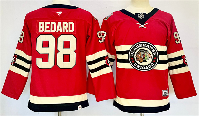 Youth Chicago Blackhawks #98 Connor Bedard Red 2024 Winter Classic Stitched Hockey Jersey