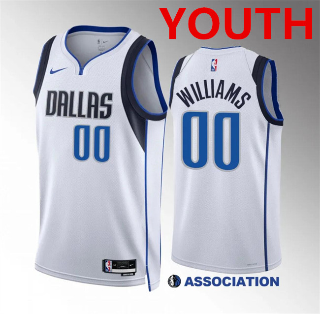 Youth Dallas Mavericks #00 Brandon Williams White Association Edition Stitched Basketball Jersey